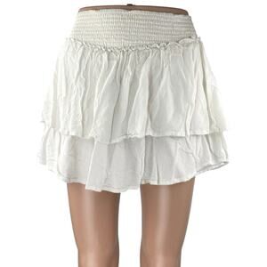 Hollister Women's White Ruffle Tiered Smocked Pull On A Line Mini Skirt Size S